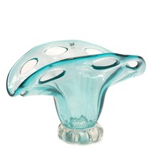 Art Glass HQT Hand Made Home Design Large Vase Oval Bowl Turquoise 9&quot; h x 13.5 - £31.20 GBP