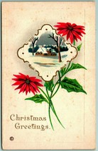 Poinsezia Cabina Scene Auguri di Natale Goffrato 1919 Stenger DB Cartolina F4 - £3.99 GBP