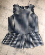 J Crew 100% Silk Peplum Tank Size 6 Tall Teal Gingham Check - £23.30 GBP