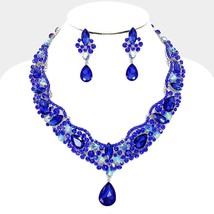 Elegant Blue Teardrop Crystal and Rhinestone Necklace Set - £48.36 GBP