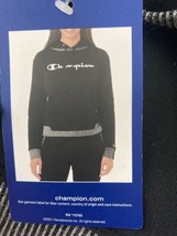 NWT Champion Women Hooded Pullover Black Size Small Front Logo Shiny Deco - £15.79 GBP