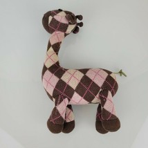 Vintage Gymboree Argyle Animals Pink Brown Knit Sweater Stuffed Plush Giraffe  - £23.28 GBP