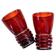 Royal Ruby Juice Glass Ribbed Red Depression 5 oz Gold Edge Beverage Tum... - £15.52 GBP