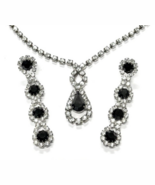Vintage Black &amp; Clear Rhinestone Necklace &amp; Earrings Set – Prong Set, 16”+ - $18.99