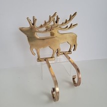 Set 2 Brass Reindeer Stocking Holder Long Arm Heavy Christmas Hanger  - $49.44