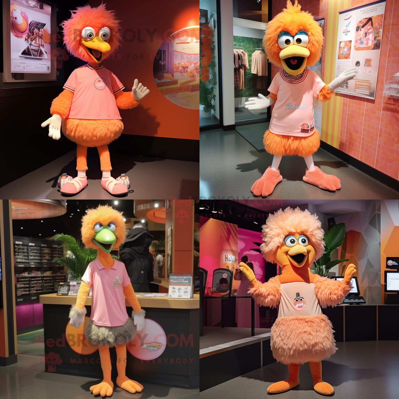 Peach Emu mascot costume character dressed with a Graphic Tee and Anklets - $1,199.00