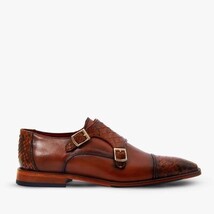 The Bishkek Tan Leather Cap Toe Double Monk Strap Men Shoe image 4