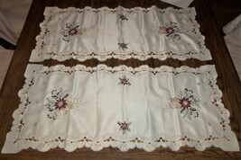 Embroidered Table Runners Poinsettia Holly Leaf Table Linens for Christmas Decor - £19.91 GBP