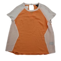 Mossimo Shirt Womens M Orange Colorblock Round Neck Short Cap Sleeeve Sheer Top - $22.75