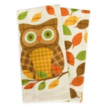 Thanksgiving Plaid Owl Dish Kitchen Towels Set of 2 100% Cotton 16x26&quot; Fall  - £17.36 GBP
