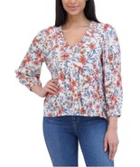 Lucky Brand Womens Top Cream Multicolor Floral Blouse V-Neck 3/4 Sleeves... - $722.91 MXN