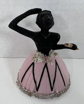 Vintage Porcelain LEFTON Black &amp; Pink Ballerina Bell with Spaghetti Trim - £33.10 GBP