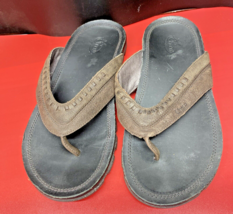 Mens Chaco Classic Leather Brown Olive Flip Flops Sandals Size 9 M - £12.39 GBP