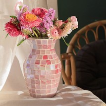 Pink Vases For Decor, Flower Vases For Living Room Decorations, Mosaic Marble - £32.70 GBP