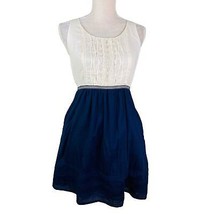 Anthropologie Maeve Dress Sleeveless 2 Navy Cream Lace Pockets Side Zip ... - $25.00