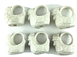 Napkin Ring Holders Six Chicken in a Basket Shape White Ceramic Easter Decor - £13.72 GBP