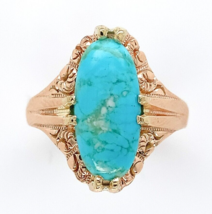 10k Rose Gold Arts and Crafts Genuine Natural Turquoise Ring Size 6 (#J6... - $741.51