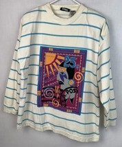 Vintage Gitano Long Sleeve Shirt Striped Medium Cotton Art Logo Abstract 90s - £31.53 GBP