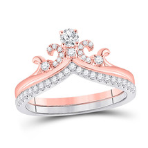 14kt Two-tone Gold Diamond Crown Tiara Bridal Wedding Ring Band Set 1/2 ... - £829.81 GBP