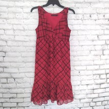 The Limited Dress Womens XS Red Black Geometric Splice V Neck Ruffle Hem Lined - $19.99