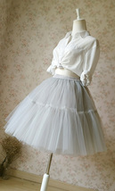 Light Gray Knee Length Tulle Skirt Custom Plus Size Ballerina Tulle Skirt image 7