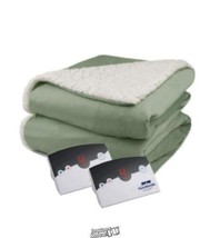 Pure Warmth Velour Sherpa Electric Heated Warming Blanket King Sage Green - $75.99