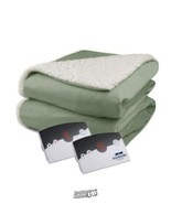 Pure Warmth Velour Sherpa Electric Heated Warming Blanket King Sage Green - $75.99