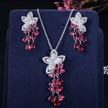 New Arrival Cubic Zirconia Tassel Drop Flower Earrings and Pendant Necklace Fash - £21.13 GBP