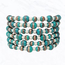 Multi Strand Western Turquoise Pearl Wire Wrap Bracelet - £14.24 GBP