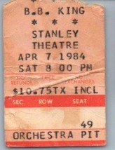 Vintage B.B. King Ticket Stub April 7 1984 Pittsburgh Pennsylvania - $34.64