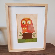 Original Art Print, Petit Collage Owl & Baby on wood, framed, Lorena Siminovich