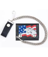 USA FLAG HORSES TRI FOLD BIKER WALLET With CHAIN mens LEATHER #586 horse... - $10.86