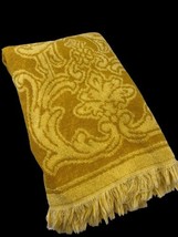 Vintage Fashion Manor Hand Towel Harvest Gold Dark Yellow Fancy 70s MCM 38&quot;x22&quot; - £25.98 GBP