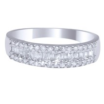 Ladies Baguette Simulated Diamond Wedding Band 14K White Gold Plated Ring Pave - £51.75 GBP