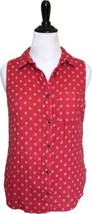 Columbia Sleeveless Top Size Large Red White Checkered Squares Button Up... - £18.57 GBP