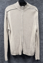 BKE Buckle Sweater Jacket Men Medium Tan Brown Full Front Zip Ribbed Lon... - $28.97