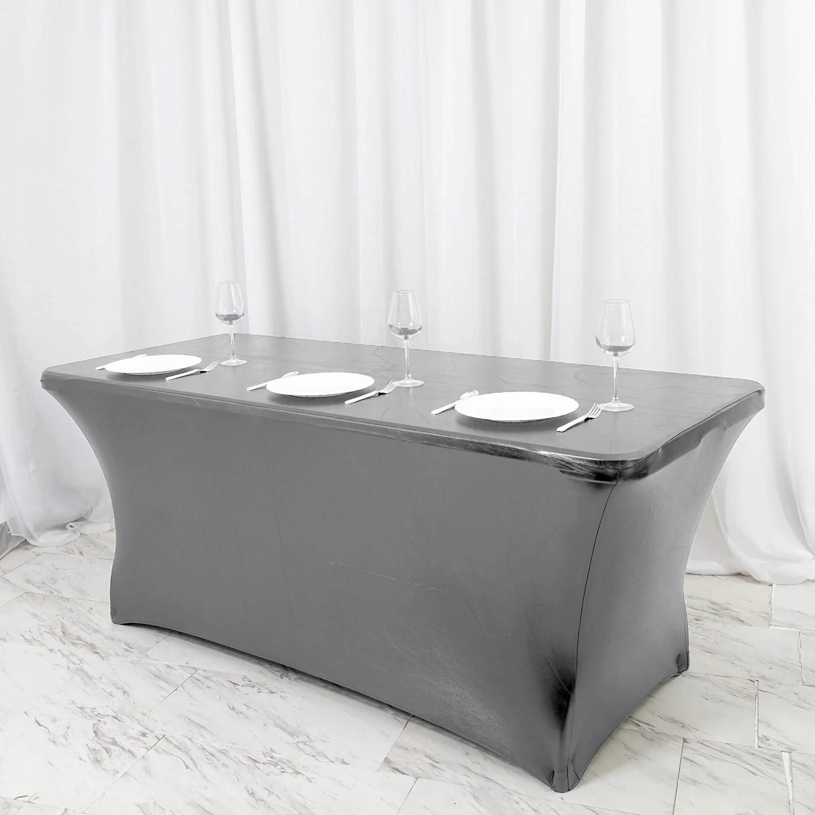 Grey - 6FT Rectangular Stretch Spandex Table Cover Metallic Color - £40.78 GBP