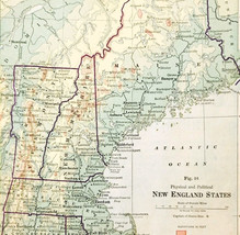 1920 Map New England States Physical Political Maine NH Mass CT RI Vermo... - $29.99