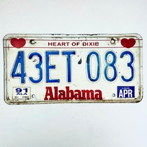 1991 United States Alabama Heart of Dixie Passenger License Plate 43ET 083 - £13.13 GBP