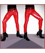 Custom Men&#39;s RED Skin Tight &quot;Wet Look&quot; Zip Up Stretch Faux Latex Leather... - £79.34 GBP