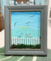 &quot;Peeps on a Fence&quot; Beach Glass Peeps 3D Framed Art 8x10 Aqua Frame Home Decor - £26.14 GBP