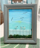 &quot;Peeps on a Fence&quot; Beach Glass Peeps 3D Framed Art 8x10 Aqua Frame Home ... - £25.73 GBP