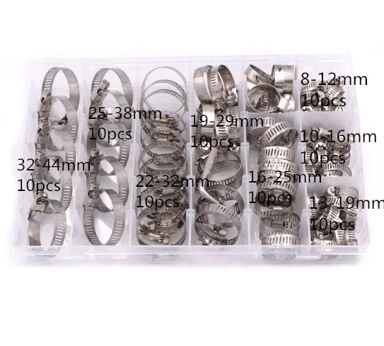 House Home 60/80/100 PCS/Box Multi Size 8mm-44mm Stainless Steel Hoop Clamp Hose - £19.75 GBP