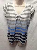 So Girls Sz XL Striped Knit top Shirt Tee TShirt Vneck Gray Blue White  - £5.42 GBP
