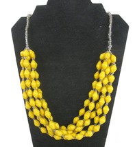Vintage Yellow Cone Paper Beaded Necklace Multi Strand Marked Teng Yue - £13.91 GBP