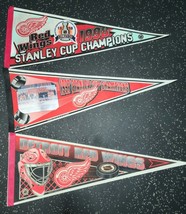 Lot Detroit Red Wings Stanley Cup Pennants 31&quot; Full Size Team Picture 97... - £29.32 GBP