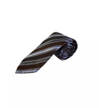 Canali Designer Men&#39;s Silk Necktie Brown Blue Stripes Made In Italy  - $39.60