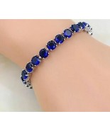 Bracelet De Tennis En Saphir Bleu Simulé Taillé Rond 10Ct Plaqué Or Blan... - $234.66