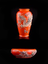 Antique orange dragon Vase and bowl - Japanese Moriage - Dragonware vintage sign - £139.88 GBP