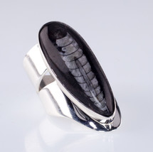 Orthoceras Fossil Sterling Silver Long Sculptural Ring Size 7.25 - £205.62 GBP
